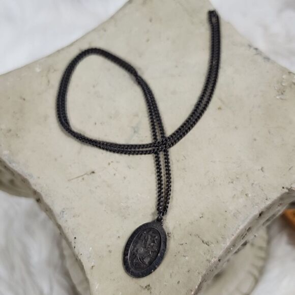 Antiquated Saint Christopher Sterling Silver Pendant & Chain - Picture 1 of 8